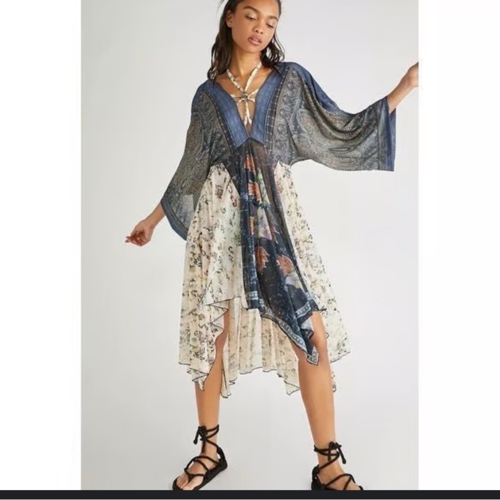 Free people Bohemian Blue and Cream Dress